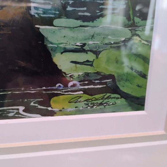 Beth Erlund Johnson Otter Art Print Signed Numbered Pond Scene w/Dragonfly - Picture 9 of 13